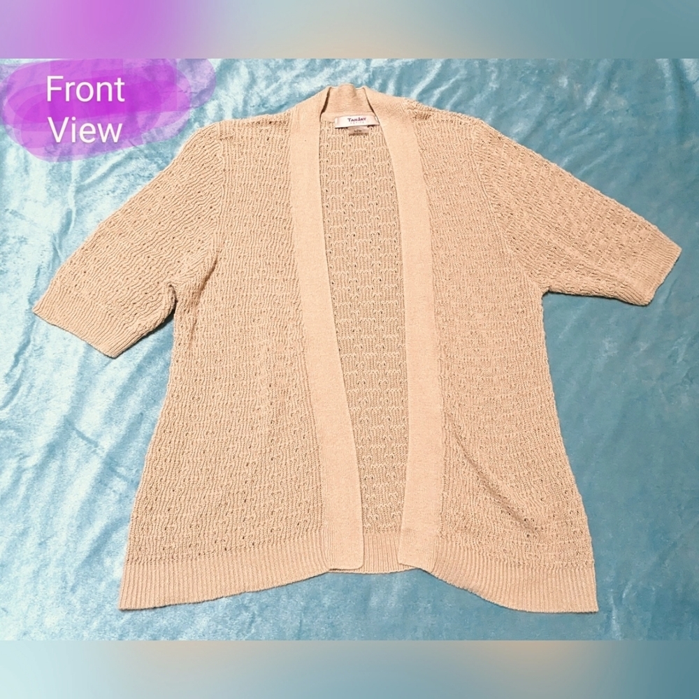 TanJay BNWOT, size Petite Small, crochet style cardigan in beige/tan